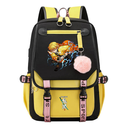 Cartoon Fashion Usb Youth Student School Bag Casual Ribbon Flip Backpack