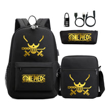Golden Pirate King Usb Password Lock Youth Student Backpack Set Of Three Pieces, Men's And Women's Backpack Set