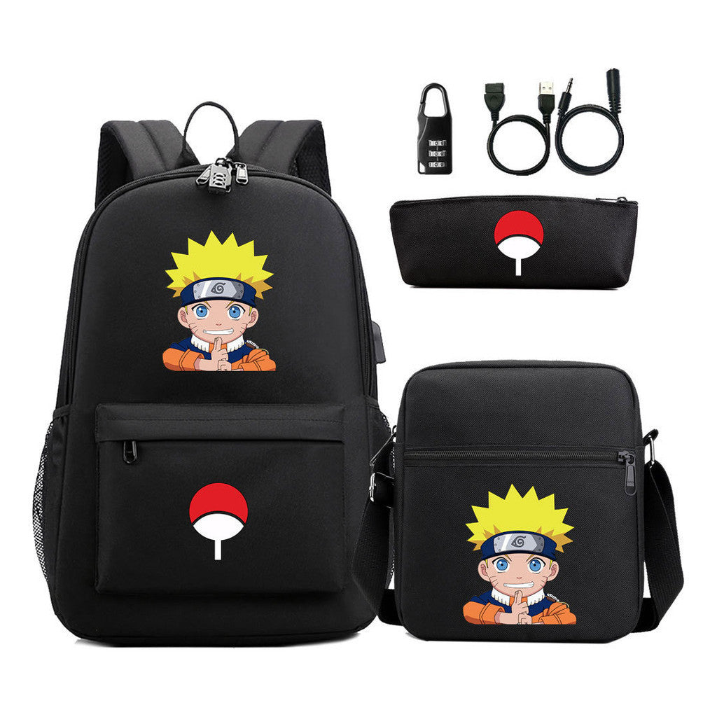 Naruto Usb Password Lock Youth Student Backpack Three Piece Set Backpack Set