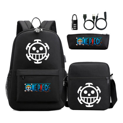 Cartoon Pirate King Usb Password Lock Youth Student School Bag Three Piece Set For Boys And Girls Backpack Set