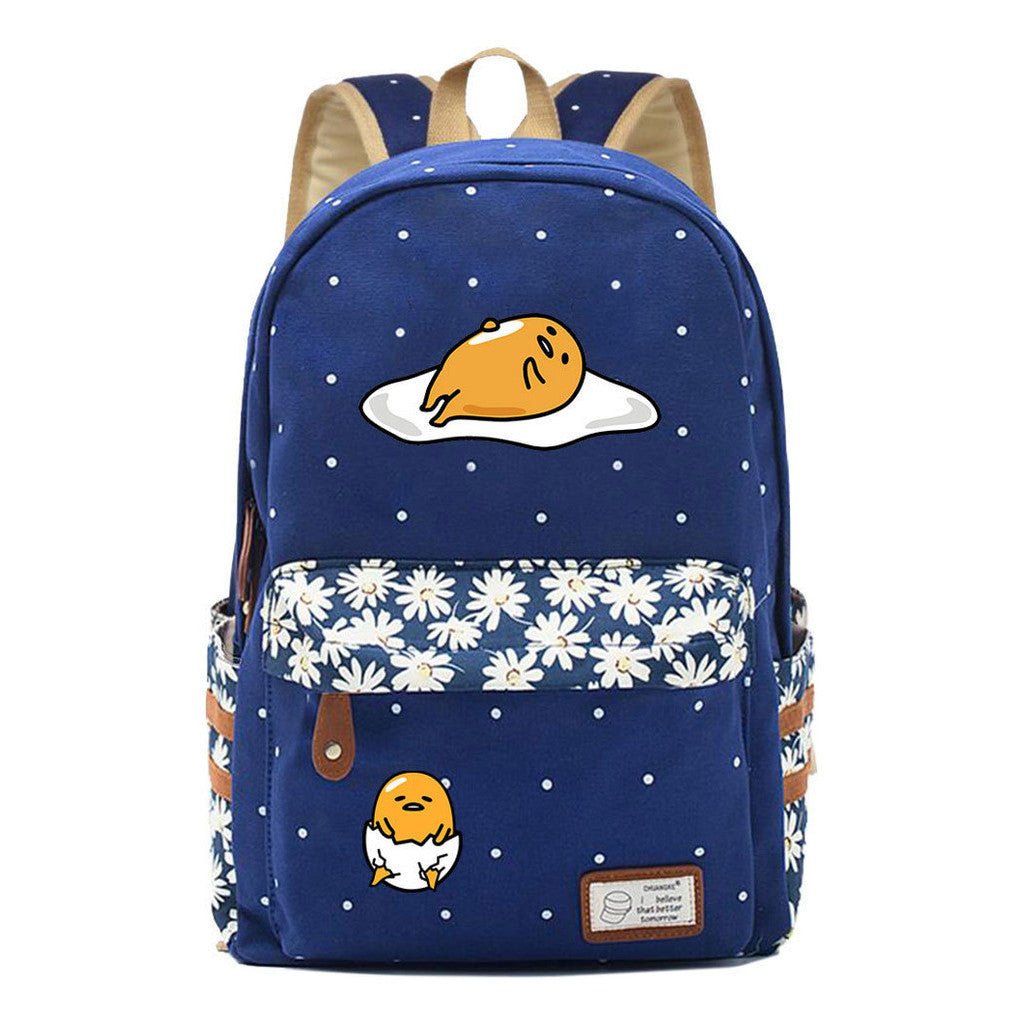 Cartoon Lazy Egg Printed Youth Student School Bag Fragmented Flower Boys And Girls Backpack