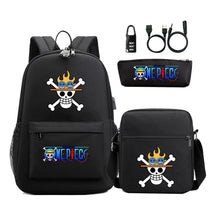 Cartoon Pirate King Usb Password Lock Youth Student Backpack Three Piece Set Backpack