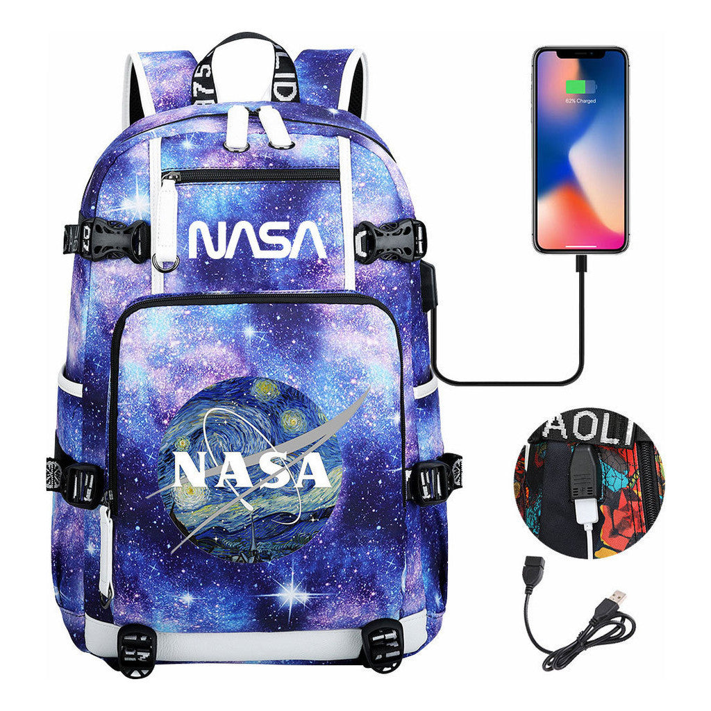 Nasa Fashion Printed Usb Student Backpack For Leisure Travel Backpack