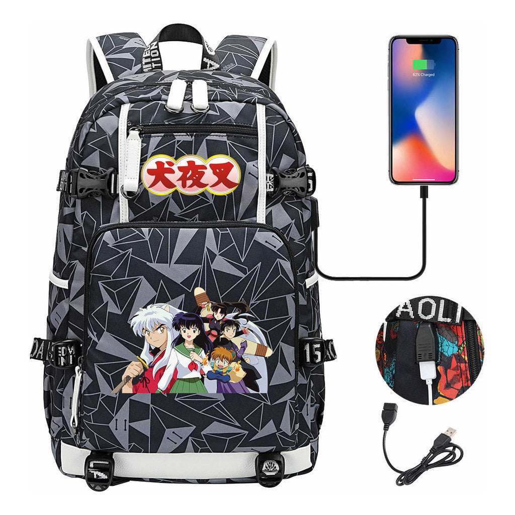 Anime Dog Yaksha Usb Earbuds Youth Student Backpack Travel Backpack