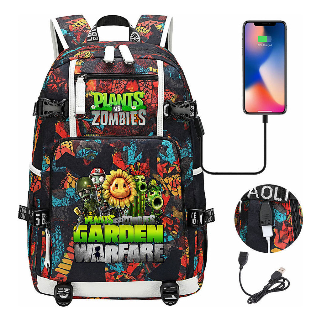 Plant Wars Usb Youth Student Backpack For Men And Women's Leisure Travel Backpack