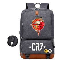 Football Star Cristiano Ronaldo Printed Usb Youth Primary And Secondary School Backpack For Boys And Girls Leisure Travel Backpack
