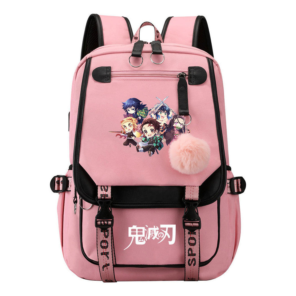Cartoon Fashion Usb Youth Student Backpack Boy's And Girl's Leisure Ribbon Flip Backpack