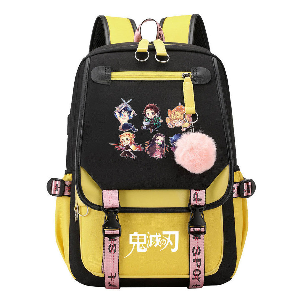 Comic Cartoon Fashion Usb Student Backpack Casual Woven Flap Backpack
