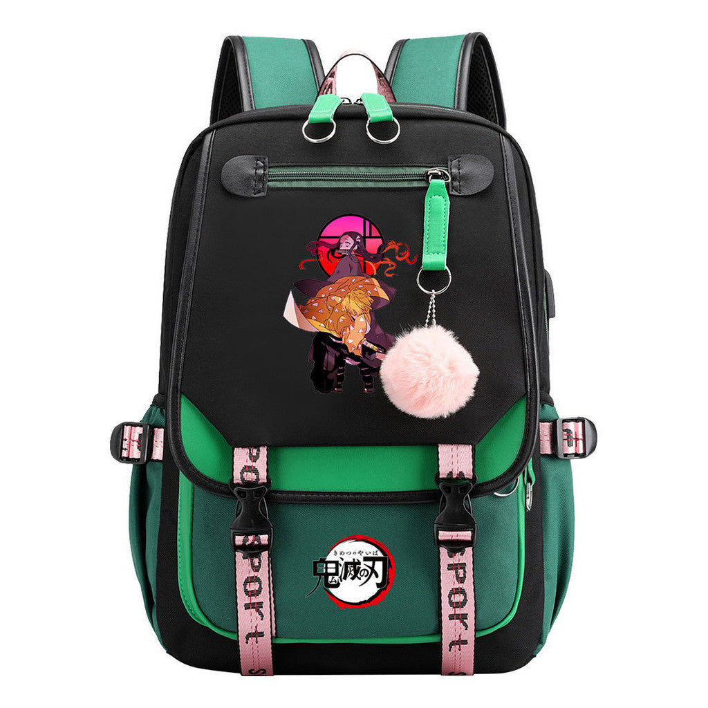 Comic Cartoon Fashion Usb Student Backpack Casual Woven Flap Backpack