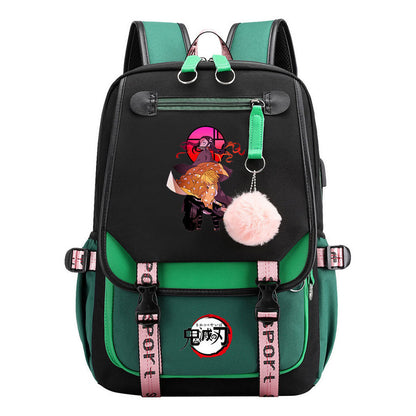 Comic Cartoon Fashion Usb Student Backpack Casual Woven Flap Backpack