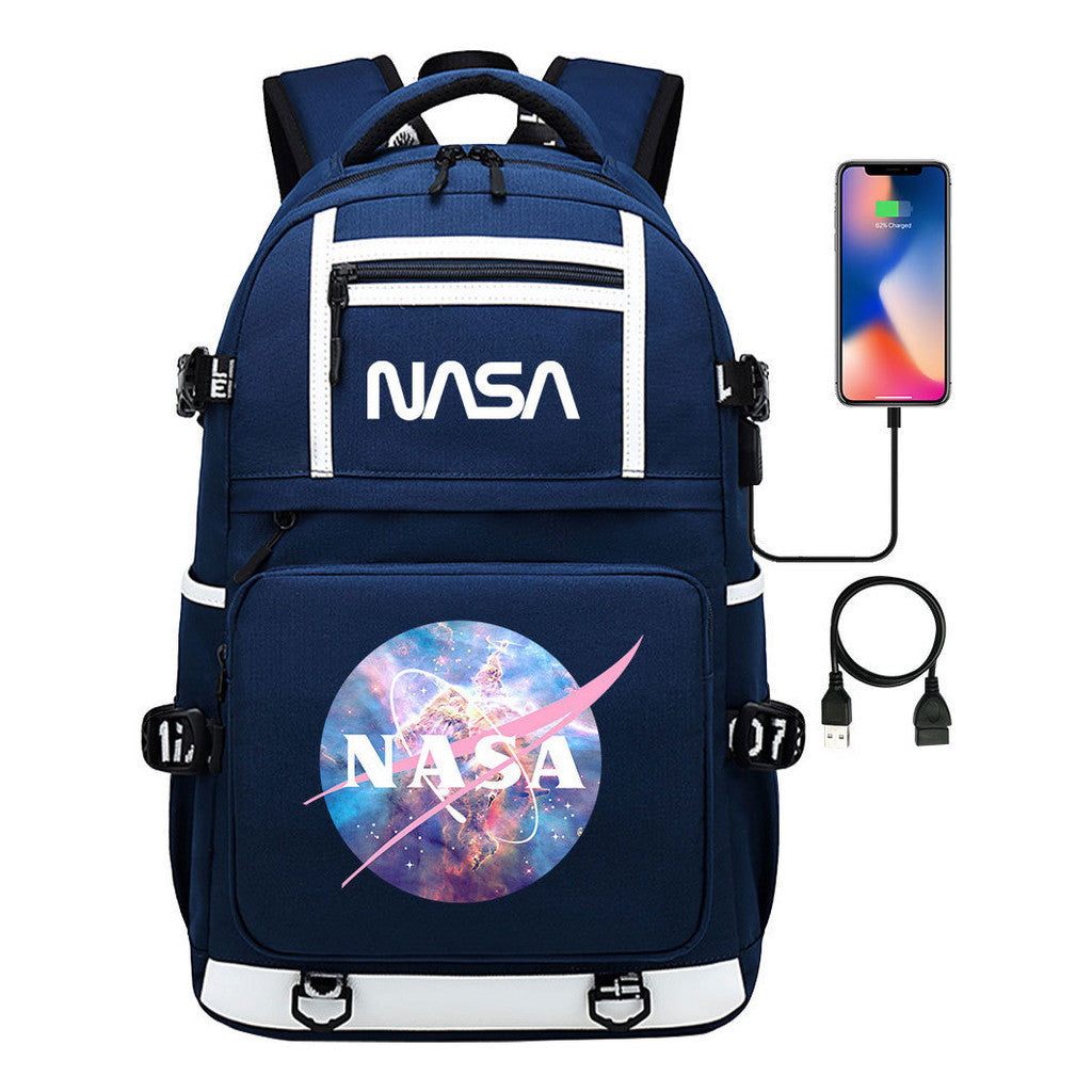 Fashionable Space Printed Usb Student Backpack Backpack Leisure Travel Backpack