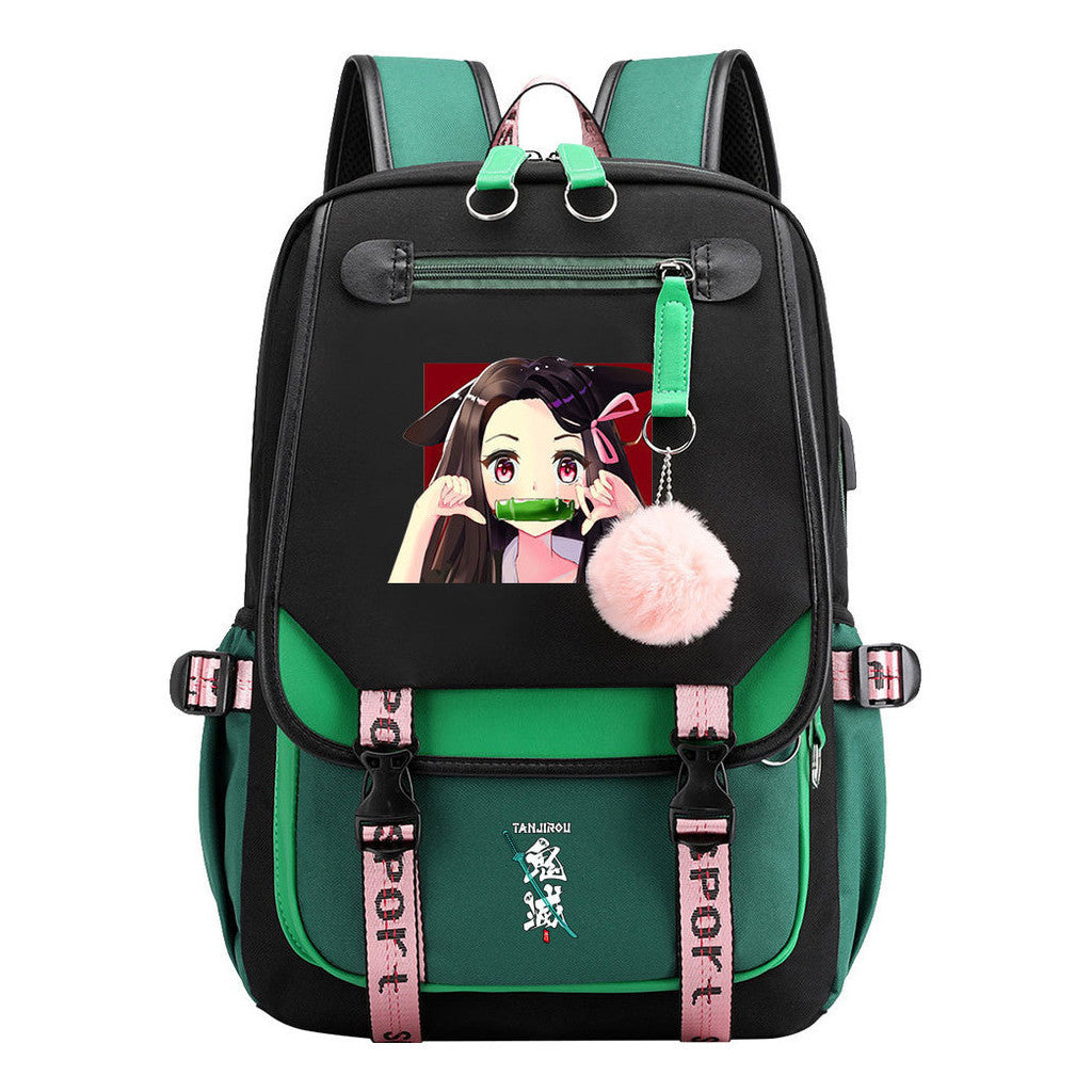 Comic Cartoon Fashion Usb Student Backpack Casual Woven Flap Backpack