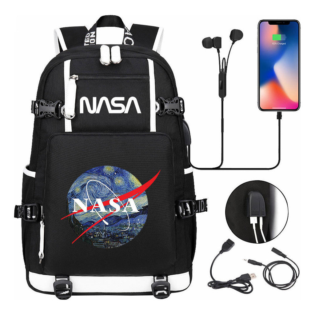 Nasa Fashion Printed Student Backpack With Large Capacity Leisure Travel Backpack