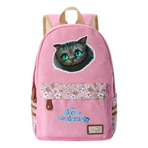 Anime Cartoon Cheshire Cat Print Youth Student Backpack With Floral Casual Backpack
