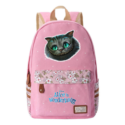 Anime Cartoon Cheshire Cat Print Youth Student Backpack With Floral Casual Backpack