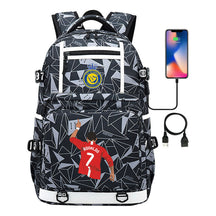 Football Star Cristiano Ronaldo Printed Usb Youth Student Backpack For Men And Women, Backpack For Leisure Travel