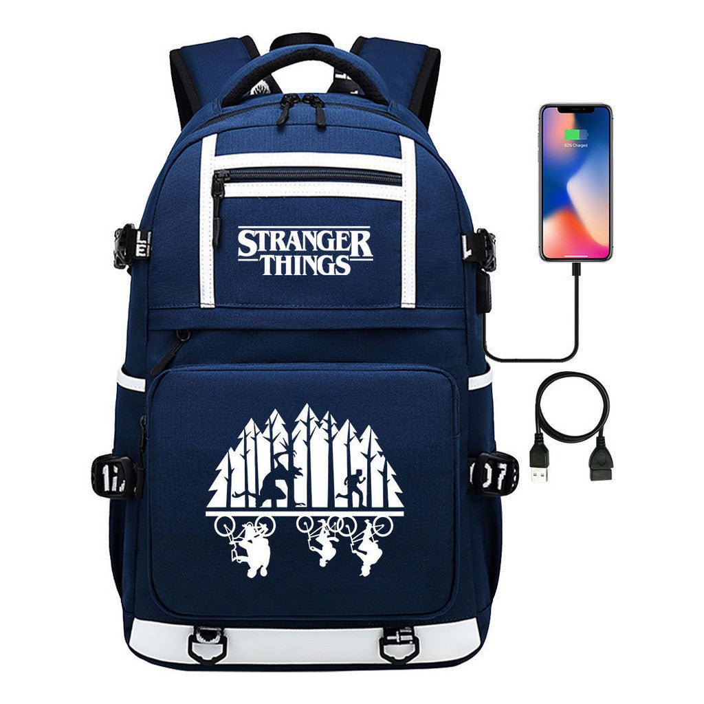 Strange Story Printed Usb Youth Student Backpack For Men And Women's Leisure Travel Backpack