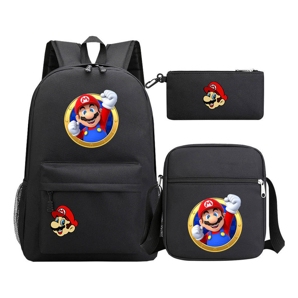 Super Mario Printed Student Backpack Three Piece Set For Men And Women's Backpack Set