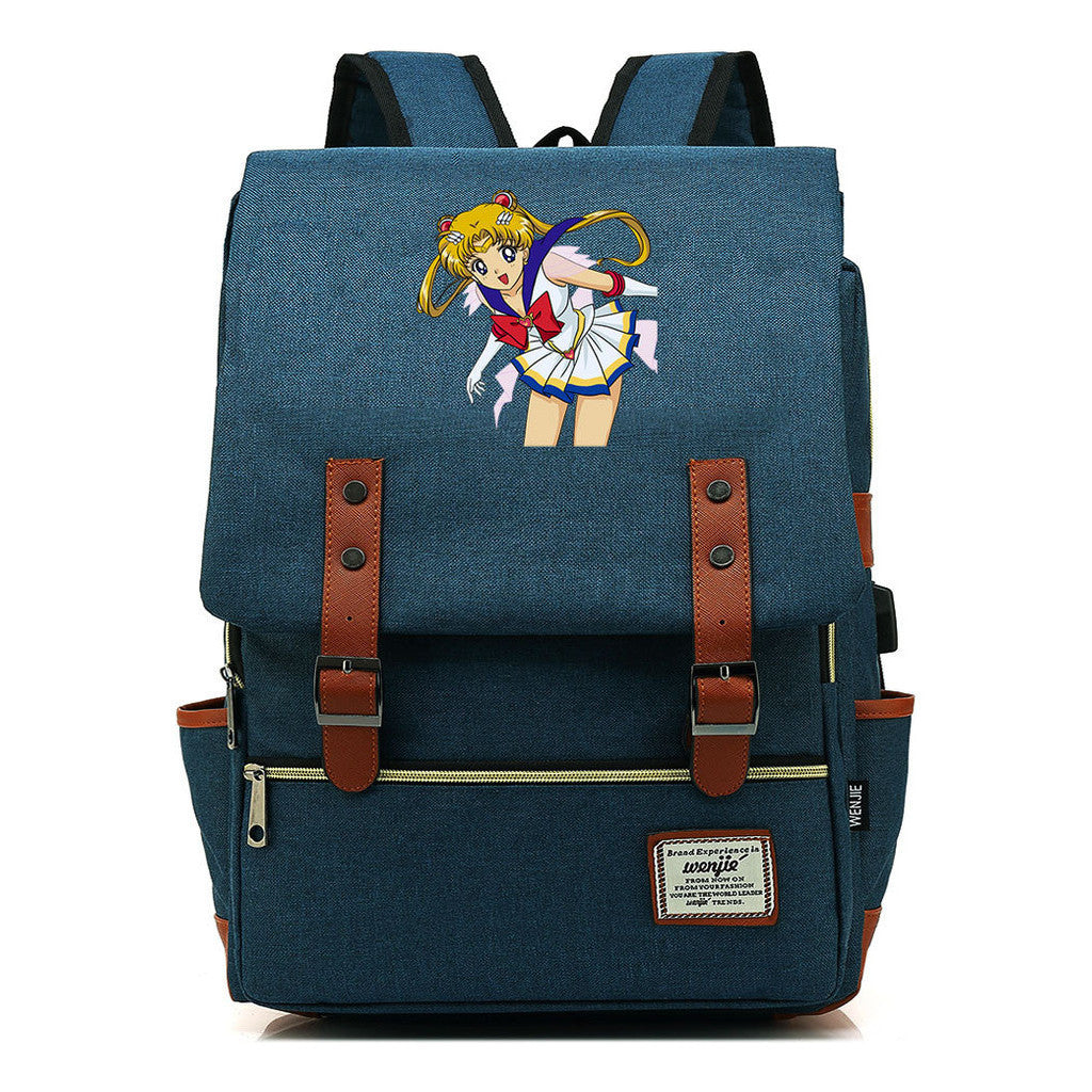 Anime Beauty Girl Warrior Youth Student School Bag Usb Men's And Women's Leisure Backpack