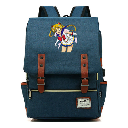 Anime Beauty Girl Warrior Youth Student School Bag Usb Men's And Women's Leisure Backpack