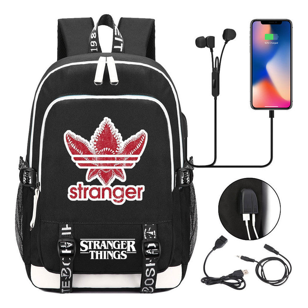 Strange Story Printed Usb Youth Student Backpack For Men And Women's Leisure Travel Backpack