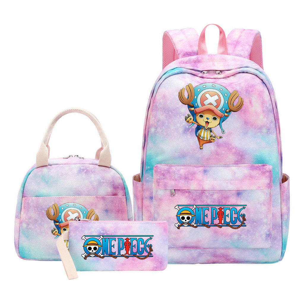 Cartoon Pirate King  Student Girl Backpack Lunch Bag Three Piece Set Backpack
