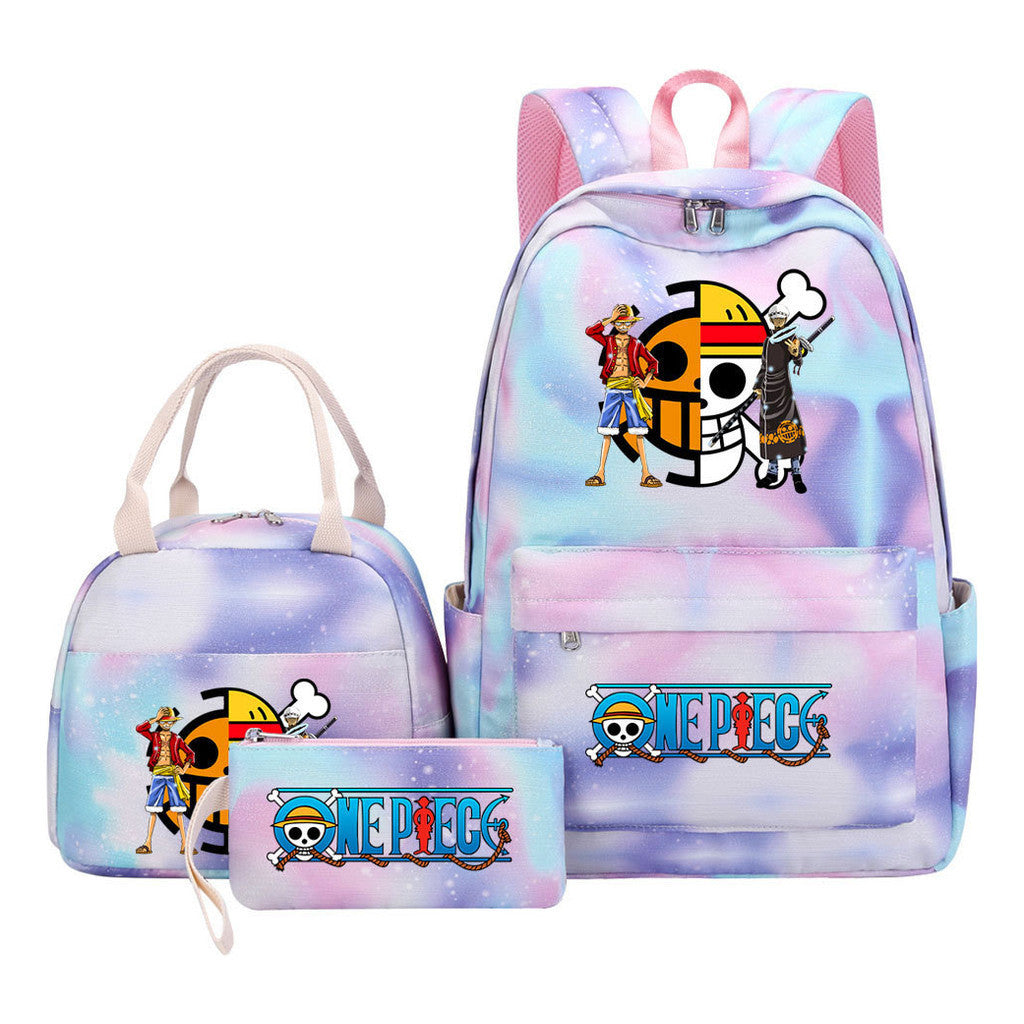 Cartoon Pirate King Student Girls School Bag Lunch Bag Three Piece Set Backpack Set