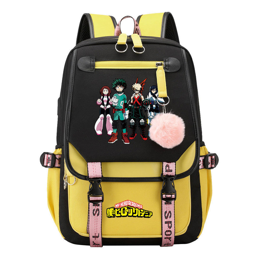 My Heroes Academy Usb Youth Student Backpack With Casual Woven Strap Flip Back Backpack