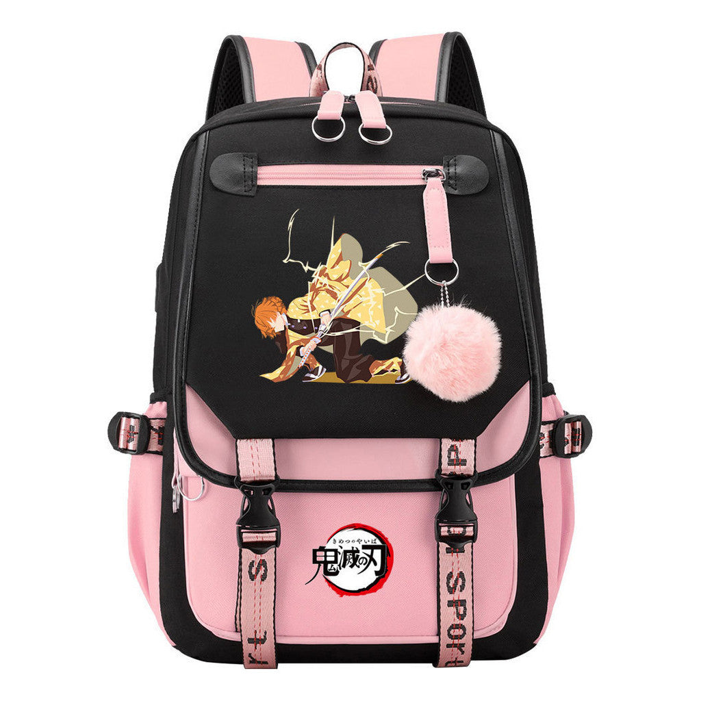 Cartoon Fashion Usb Student Backpack With Casual Woven Strap Flip Back Backpack