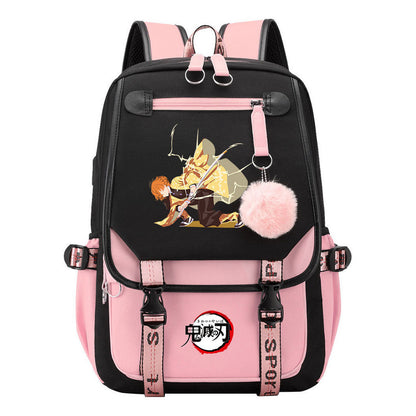 Cartoon Fashion Usb Student Backpack With Casual Woven Strap Flip Back Backpack