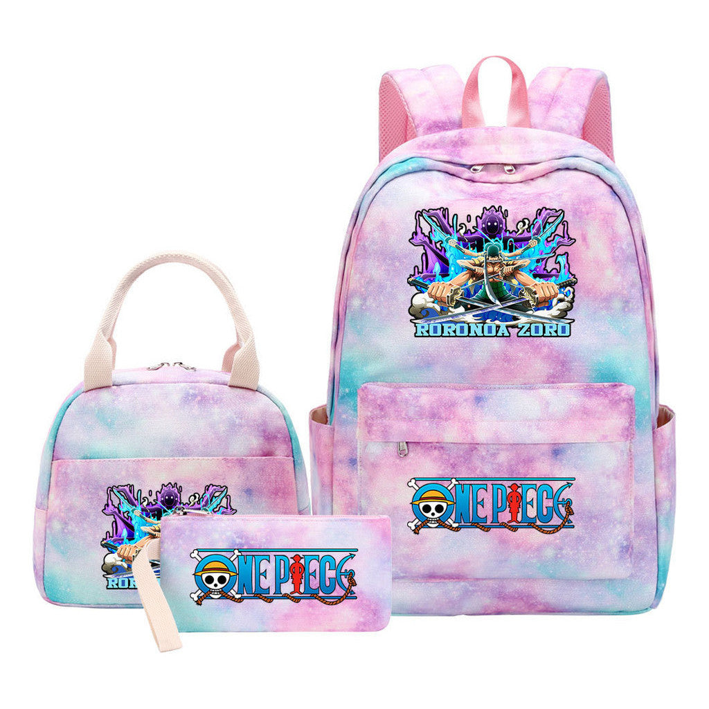 Cartoon Pirate King Youth Student Girls School Bag Lunch Bag Three Piece Set Backpack Set