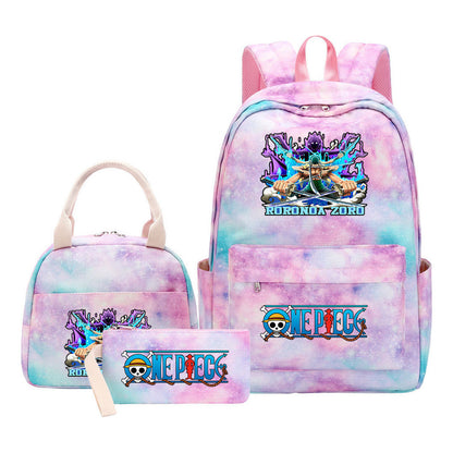 Cartoon Pirate King Youth Student Girls School Bag Lunch Bag Three Piece Set Backpack Set
