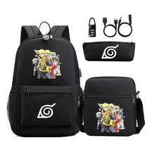 Naruto Usb Password Lock Youth Student Backpack Three Piece Set For Men And Women Backpack Set
