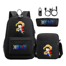 Cartoon Pirate King Usb Password Lock Youth Student Backpack Three Piece Set Backpack