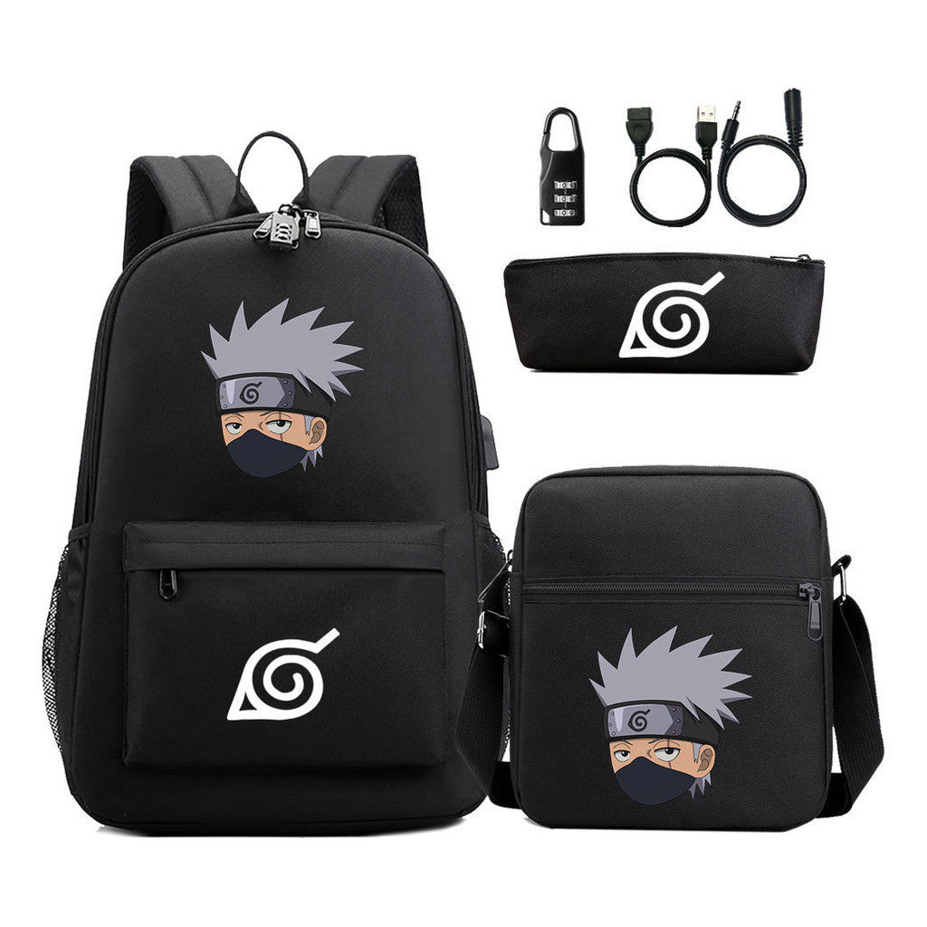 Naruto Usb Password Lock Backpack Three Piece Set For Men And Women Backpack Set