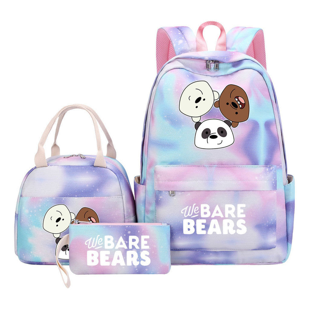 Cartoon Cute Three Bears Youth Student Girls School Bag Lunch Bag Three Piece Set Backpack Set