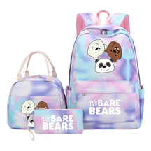 Cartoon Cute Three Bears Youth Student Girls School Bag Lunch Bag Three Piece Set Backpack Set