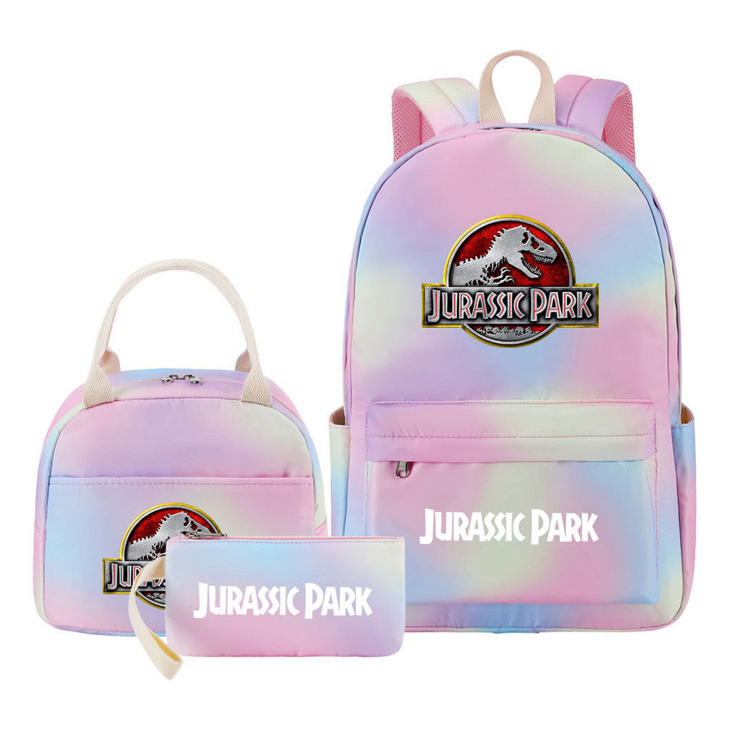 Jurassic Park Dinosaur Youth Student Girls School Bag Lunch Bag Three Piece Set Backpack Set