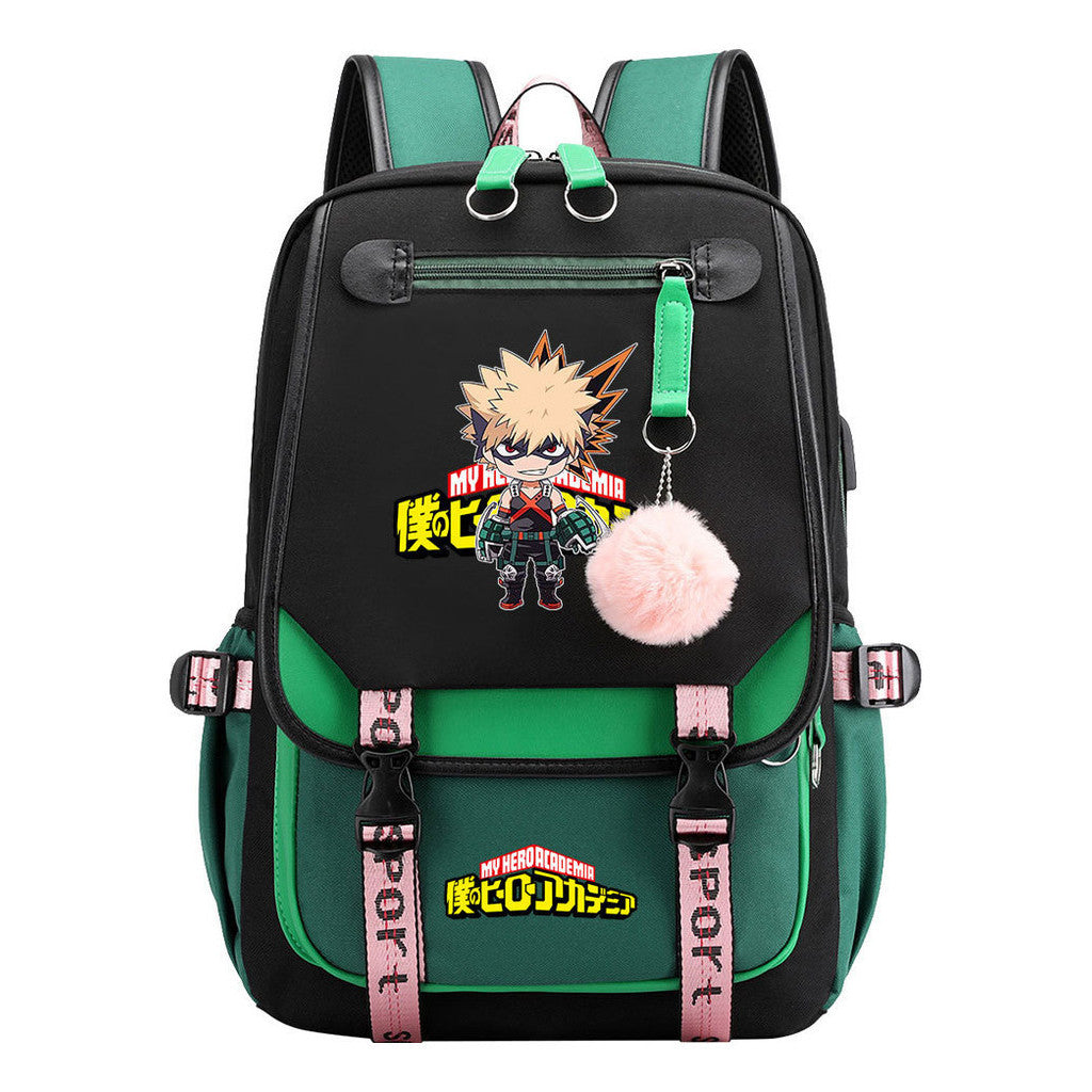 My Heroes Academy Usb Student Backpack, Casual Woven Strap Flip Back Backpack