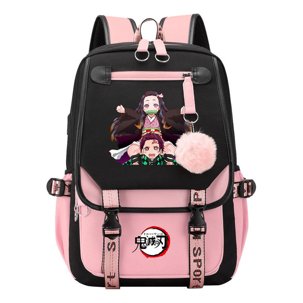 Comic Cartoon Fashion Usb Student Backpack Casual Woven Flap Backpack