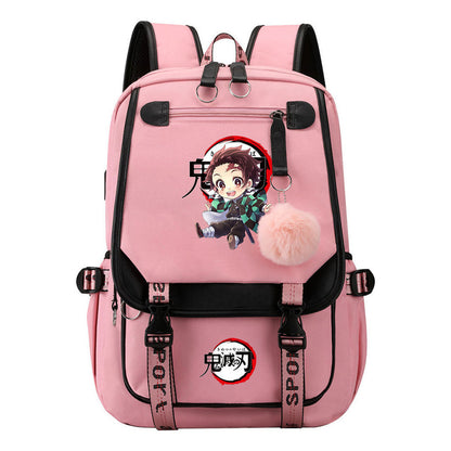 Comic Cartoon Fashion Usb Student Backpack Casual Woven Flap Backpack