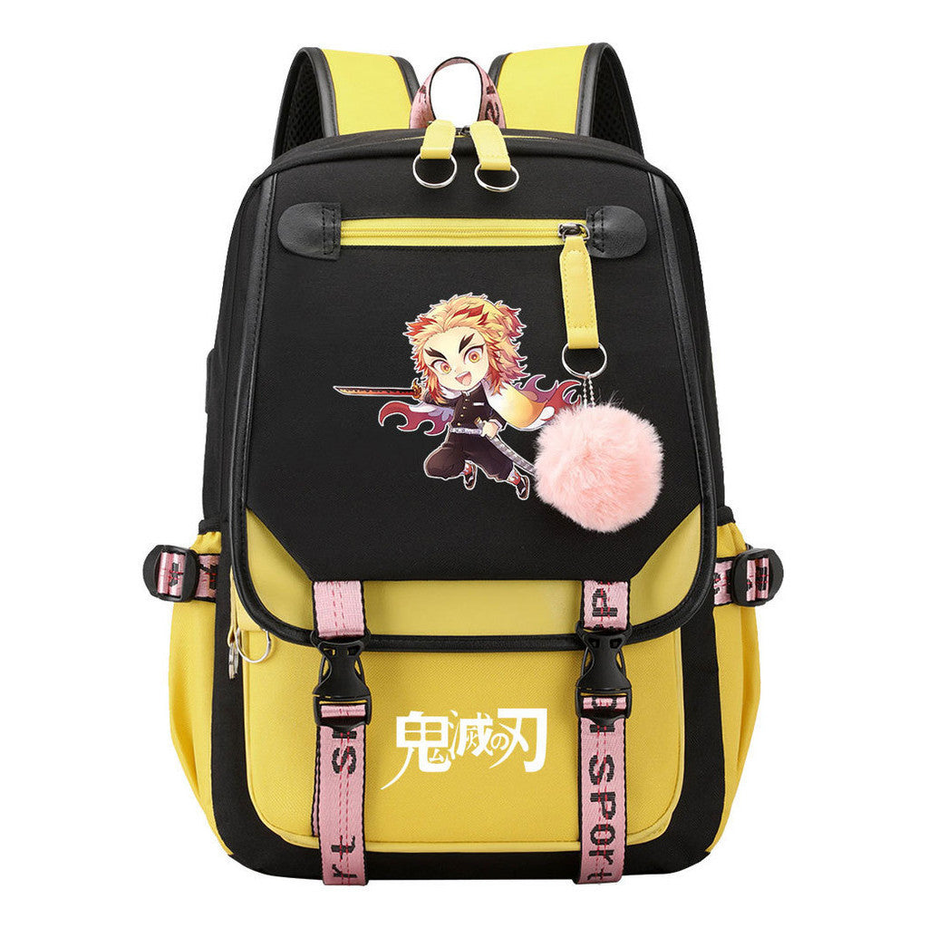 Comic Cartoon Fashion Usb Student Backpack Casual Woven Flap Backpack