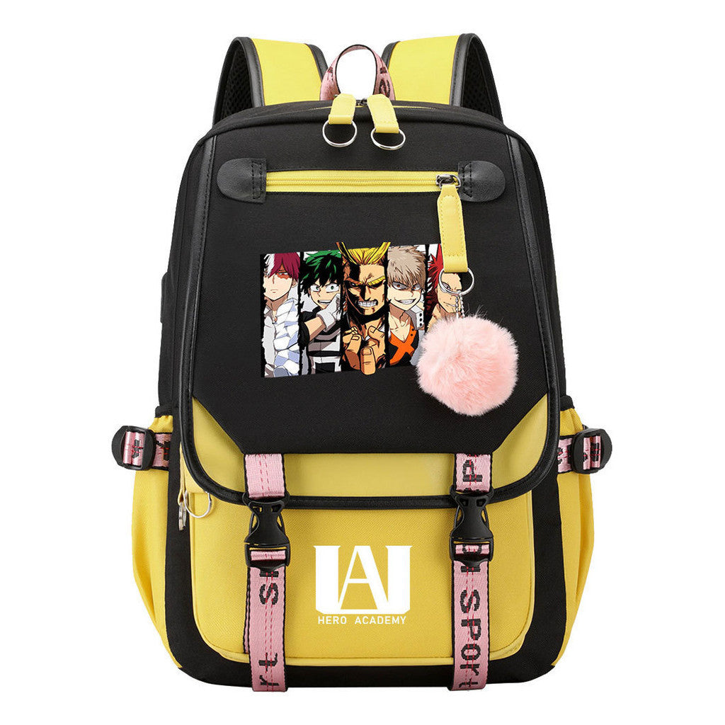 Comics My Heroes Academy Usb Student Backpack Casual Ribbon Flip Backpack