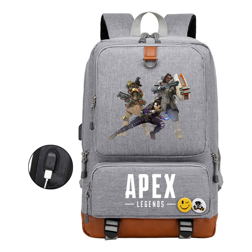 Apex Hero Print Usb Youth School Bag Leisure Travel Backpack