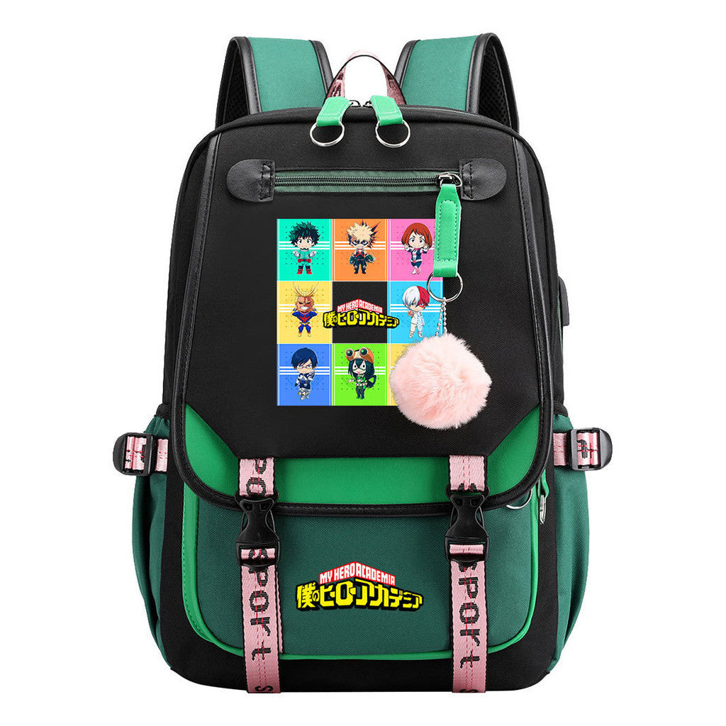 My Heroes Academy Usb Student Backpack, Casual Woven Strap Flip Back Backpack