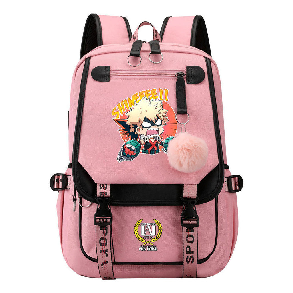 My Heroes Academy Usb Student Backpack, Casual Woven Strap Flip Back Backpack