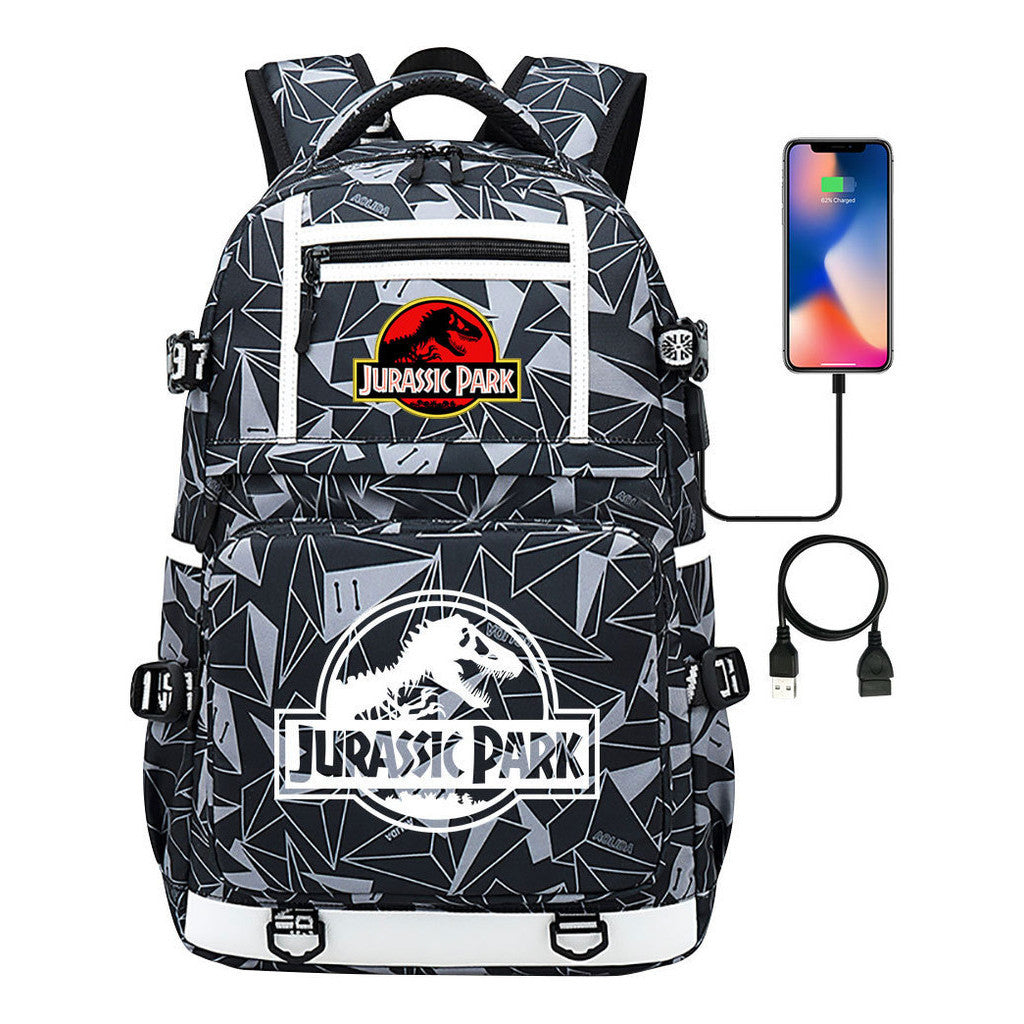 Jurassic Park Dinosaur Usb Youth School Bag Men's And Women's Backpack Leisure Travel Backpack