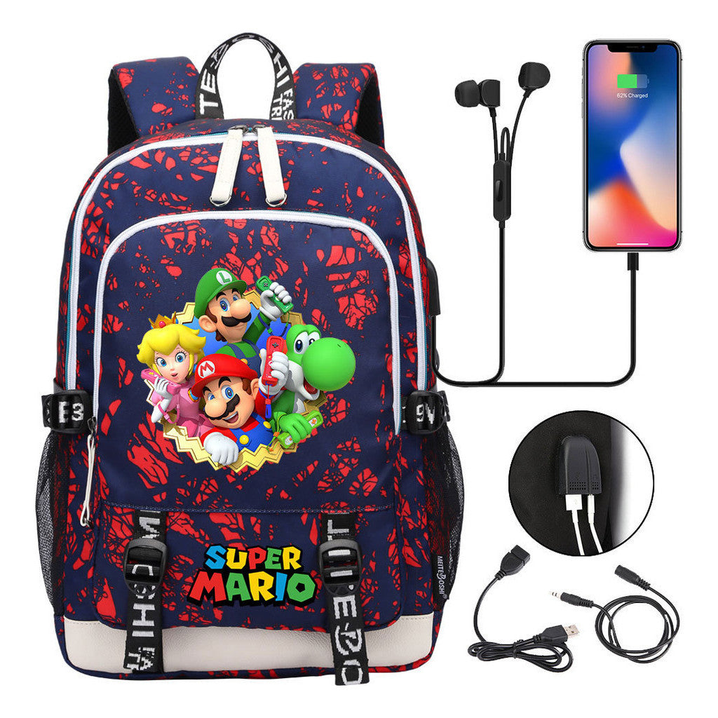 Super Mario Usb Youth School Bag Men's And Women's Leisure Sports Backpack