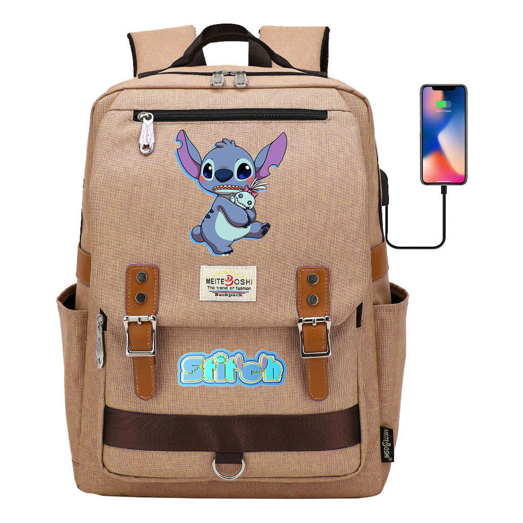 Anime Star Baby Stitch Printed Youth Student School Bag Casual Magnetic Buckle Backpack