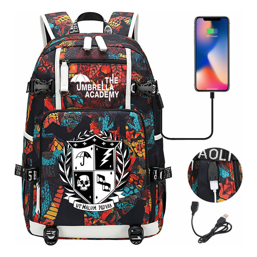 Printed Usb Large Capacity Youth Student Backpack For Men And Women's Leisure Travel Backpack